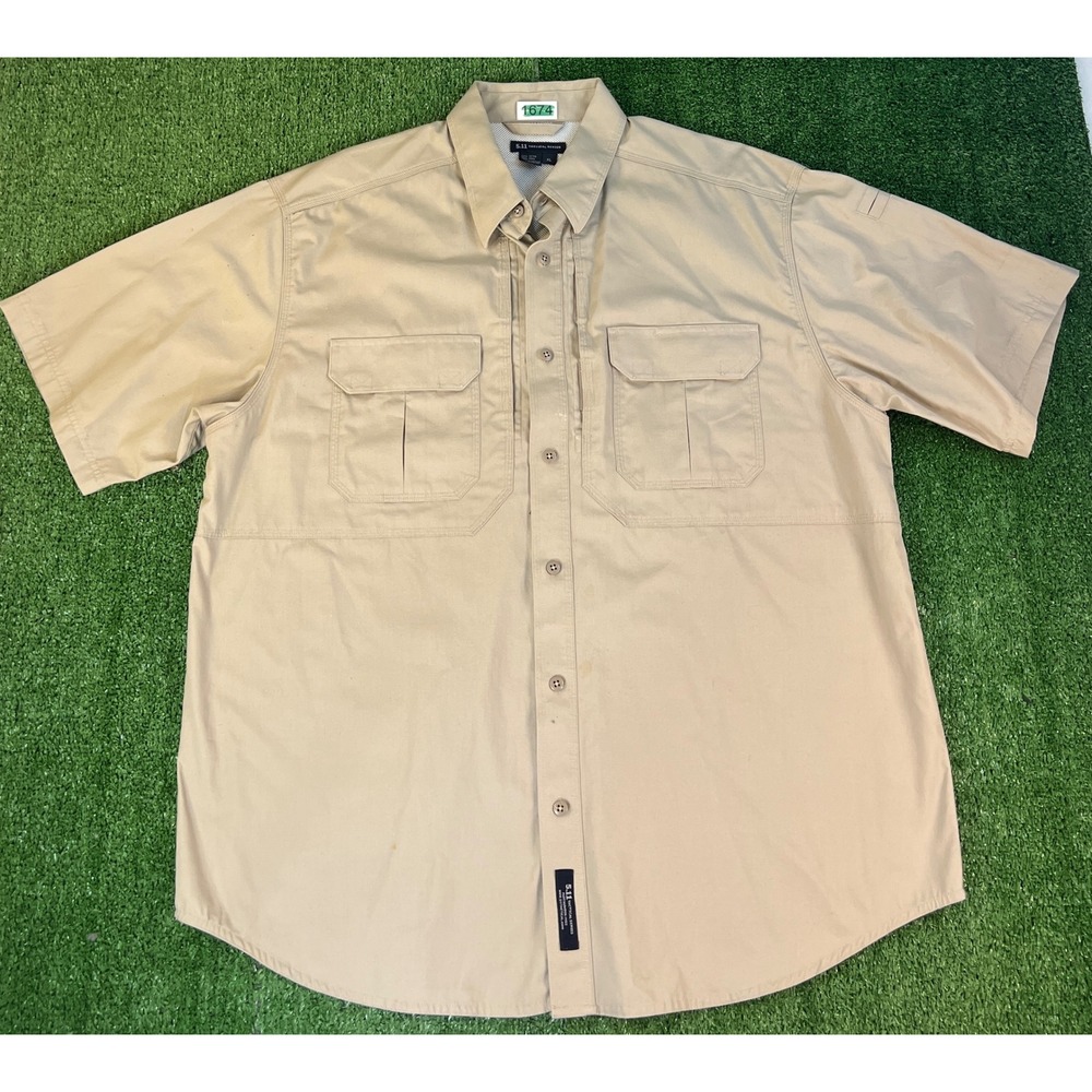 5.11 Tactical Series Mens XL Khaki Tan Short Sleeve Vented Cotton Cargo Shirt